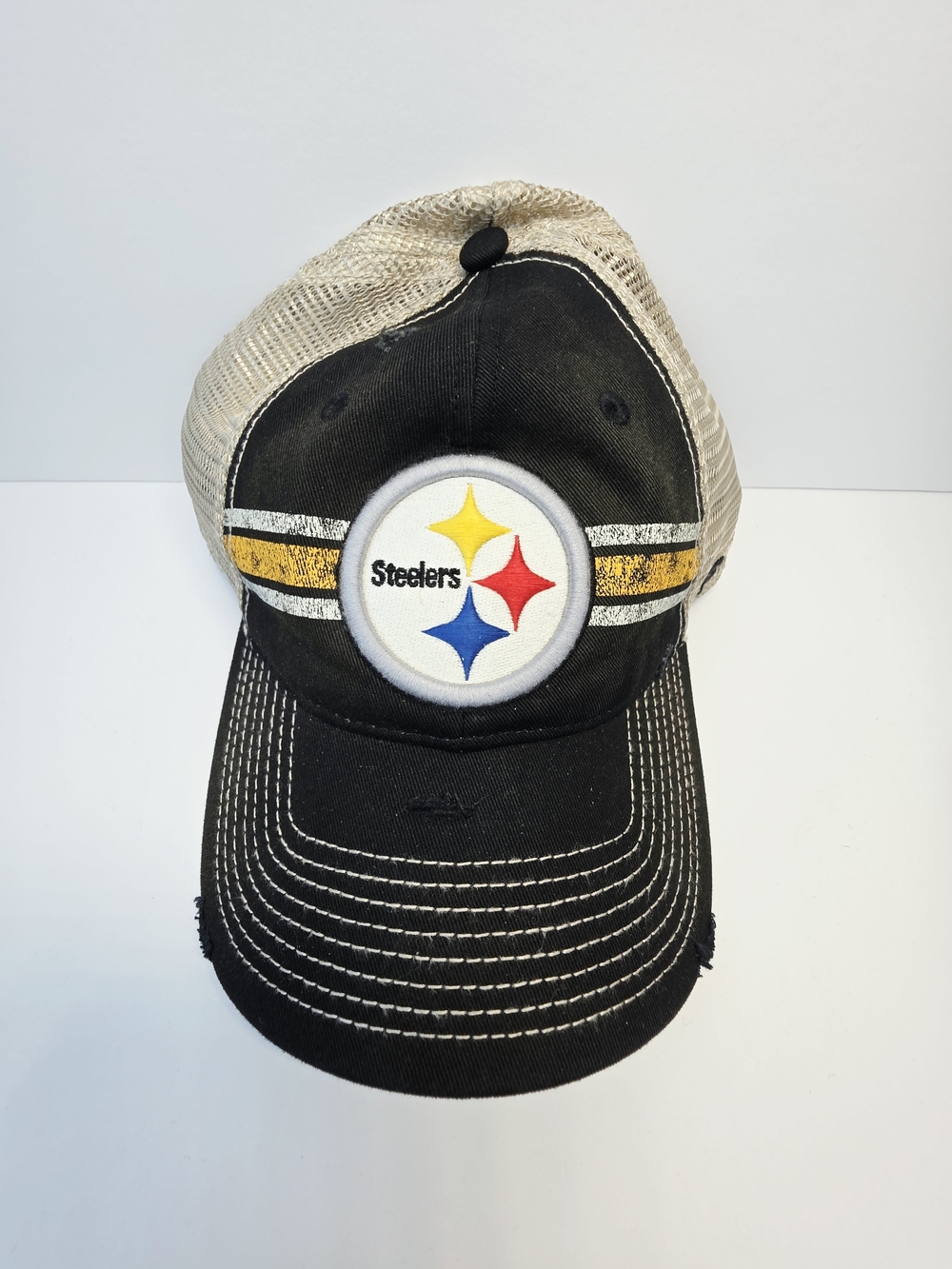 Fanatics Pittsburgh Steelers Distressed Black & Cream Mesh Hat